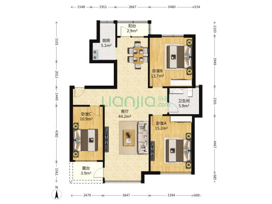 嘉汇星海 3室1厅1卫 132平方