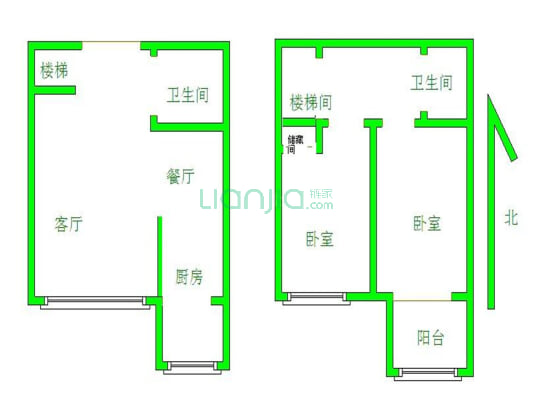 园中苑小区 2室2厅 南 北-户型图