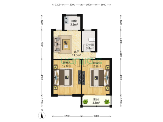 紫荆三村 2室1厅1卫 82平方