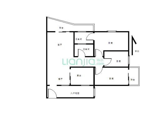 滨江国际三室两卫出售,看房方便-户型图
