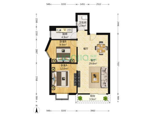 仙岳大厦 2室1厅1卫 85平方