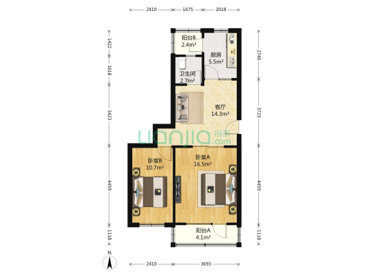 贵园南里甲区 2室1厅1卫 72平方