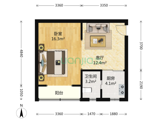 南山大楼 1室1厅1卫 58平方