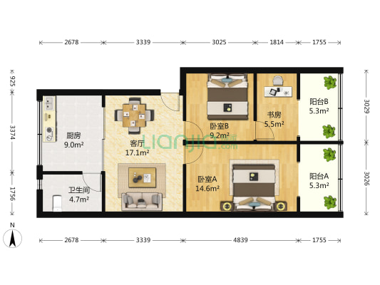 东新街4号 3室1厅1卫 67平方