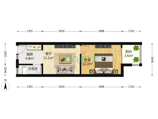 湖墅南路251号 1室1厅1卫 48平方