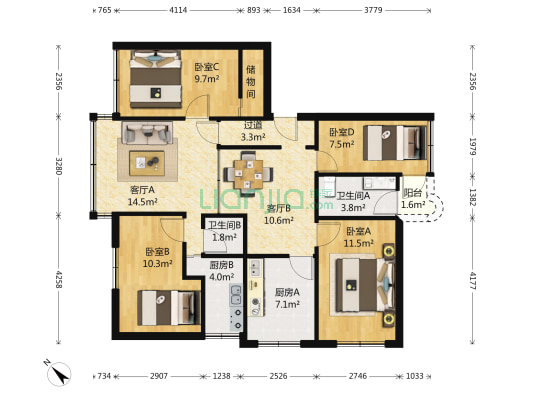 金玲花园 4室2厅2卫 60平方