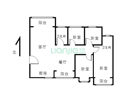 百合金山140平方 精装修 3房2厅 拎包入住 户型方正-户型图