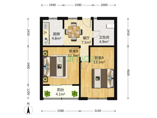 迎园新村四坊 2室1厅1卫 57平方