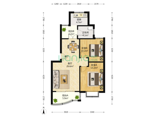 上南山水苑西区 2室2厅1卫 138平方