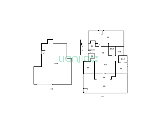 一楼带院，三房两厅两卫一厨，带同等面积地下室-户型图