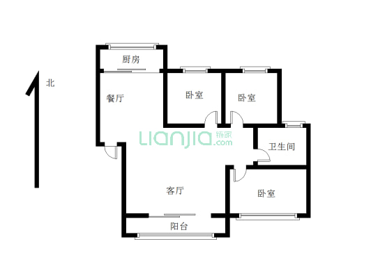 文华苑，低楼层，三室两厅一卫，简单装修，-户型图