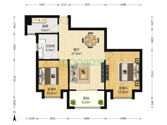 瑜憬湾 2室1厅1卫 85平方