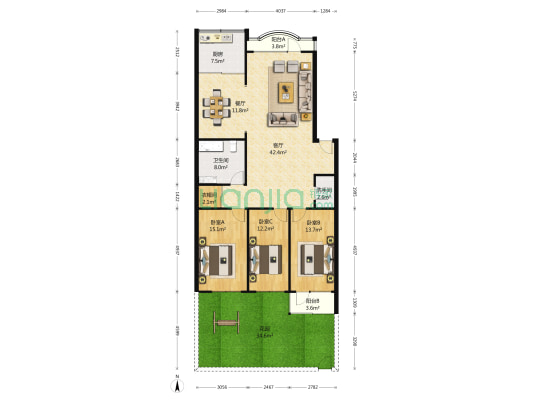 鹏程家园 3室2厅2卫 149平方