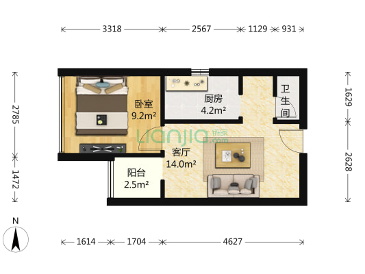 城市博客VC时代 1室1厅1卫 47平方