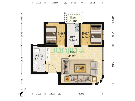 户型方正 近口岸 近地铁   福外南