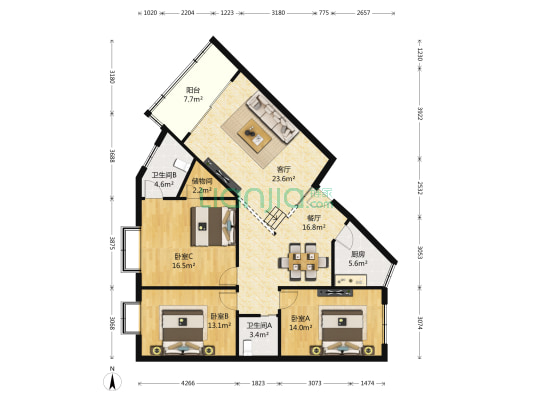 新景观一期 3室2厅2卫 130平方