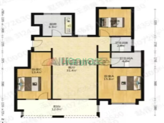中冶未来城 3室2厅 南 北-户型图