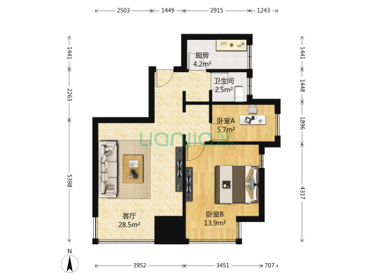 保利溪湖林语一期 2室1厅1卫 64平方