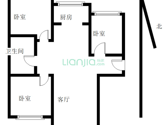 园林式住宅小区 牛津花园 近大门 南北三居室-户型图