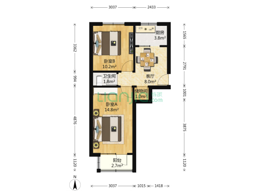 南十里居10号院 2室1厅1卫 53平方