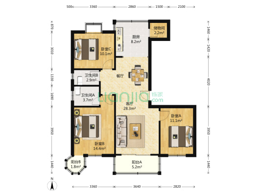 东苑福邸 3室2厅2卫 123平方