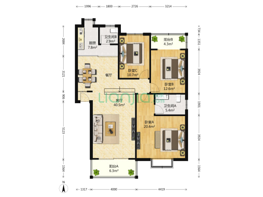 恒鑫澜北湾 3室1厅2卫 137平方