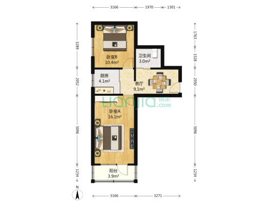 抽屉胡同 2室1厅1卫 55平方