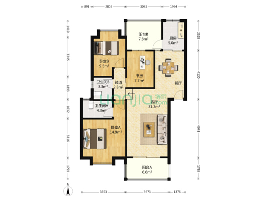 国信新城一期 3室1厅2卫 108平方