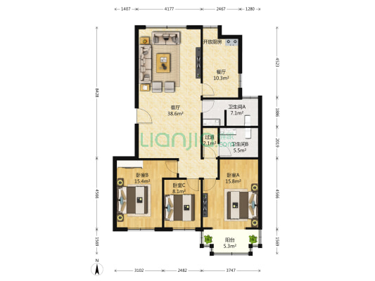 一品嘉园 3室2厅2卫 117平方