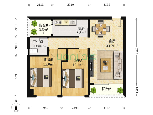 宏发世纪城一期 2室1厅1卫 73平方
