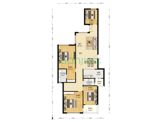 龙湖U城二组团 4室1厅2卫 155平方
