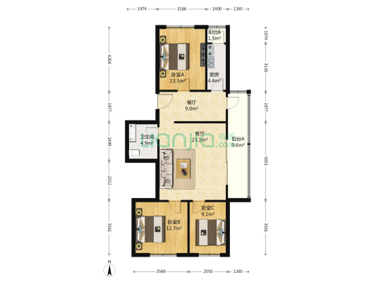 水泥机械厂宿舍 3室2厅1卫 121平方