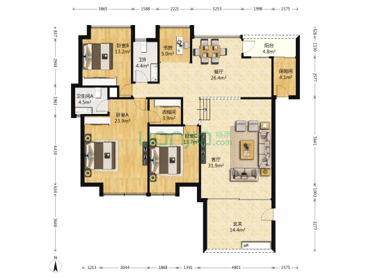 百丽湾 4室2厅2卫 162平方