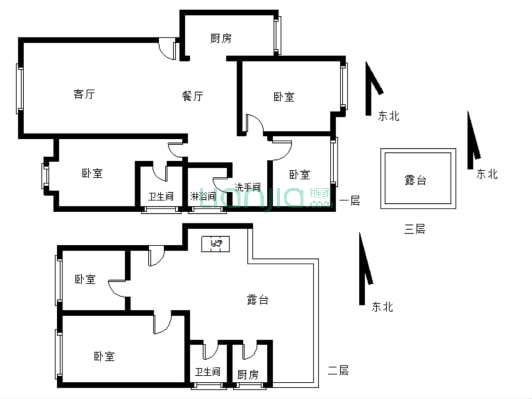 远达尚城，精装五房家具家电齐全拎包入住-户型图