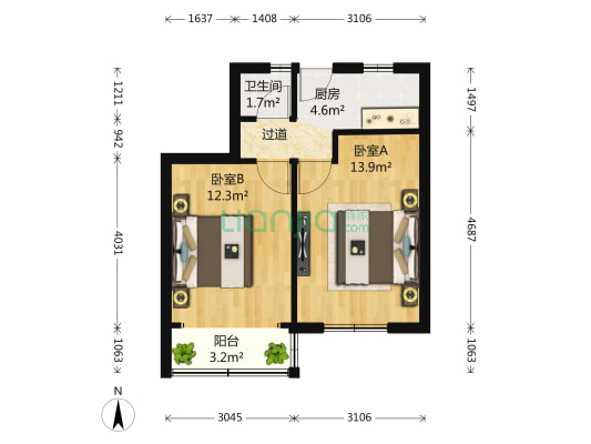 安东小区 2室0厅1卫 48平方