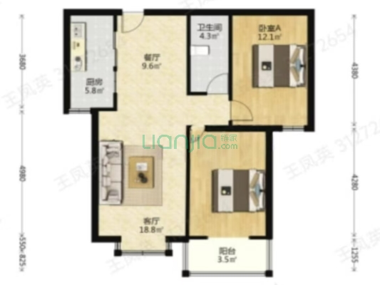 水岸花城 2室1厅 南-户型图