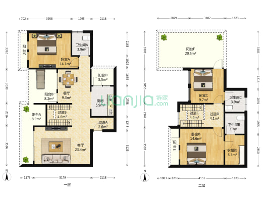 鸿府 3室2厅3卫 174平方