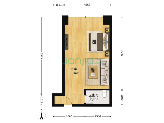 万达广场 1室0厅1卫 42平方