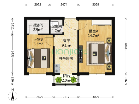 东营房八条 2室1厅2卫 52平方