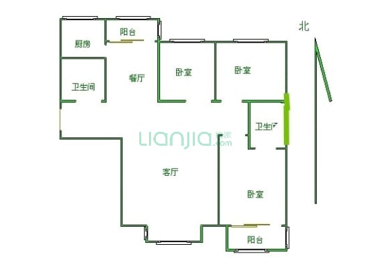 北城枫景西区 3室2厅 南 北-户型图