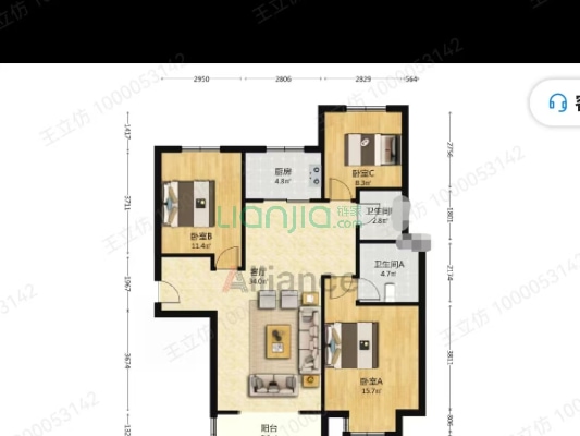 北新家园精装修三居，户型方正，南北双通透-户型图