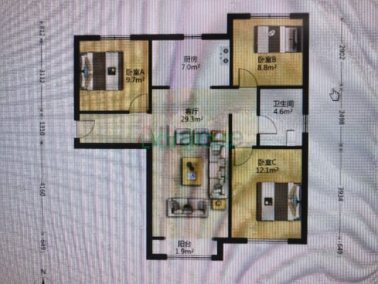 高铁新干线 3室2厅 南 北-户型图