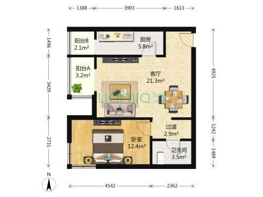 格调小区 1室1厅1卫 73平方