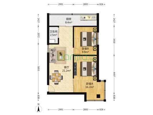莱州街 2室1厅1卫 66平方