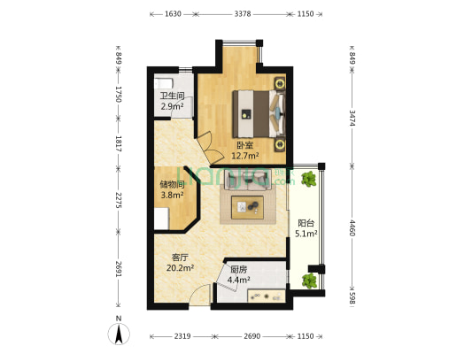 升龙凤凰城D区 1室1厅1卫 67平方