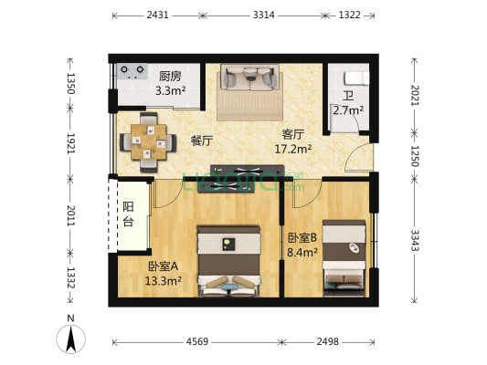 仙桐馨苑 2室1厅1卫 60平方
