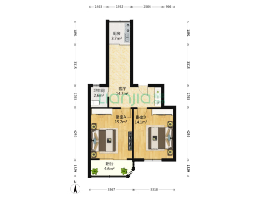 莫愁新寓荷花里 2室1厅1卫 60平方