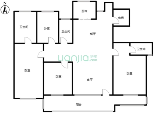滨江郦城 4室2厅 南 北-户型图
