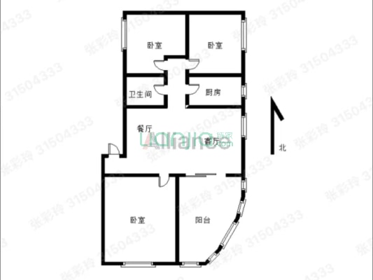永安小区 3室2厅 南 北-户型图