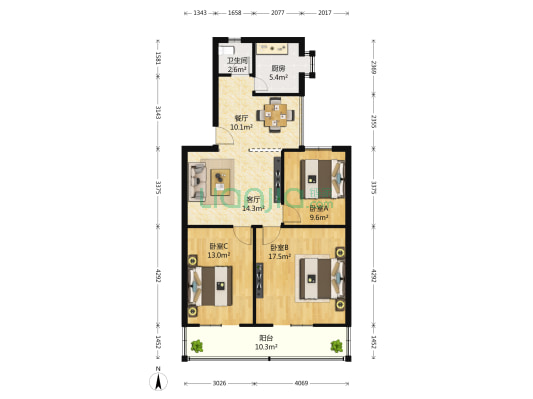 大井巷 3室2厅1卫 95平方